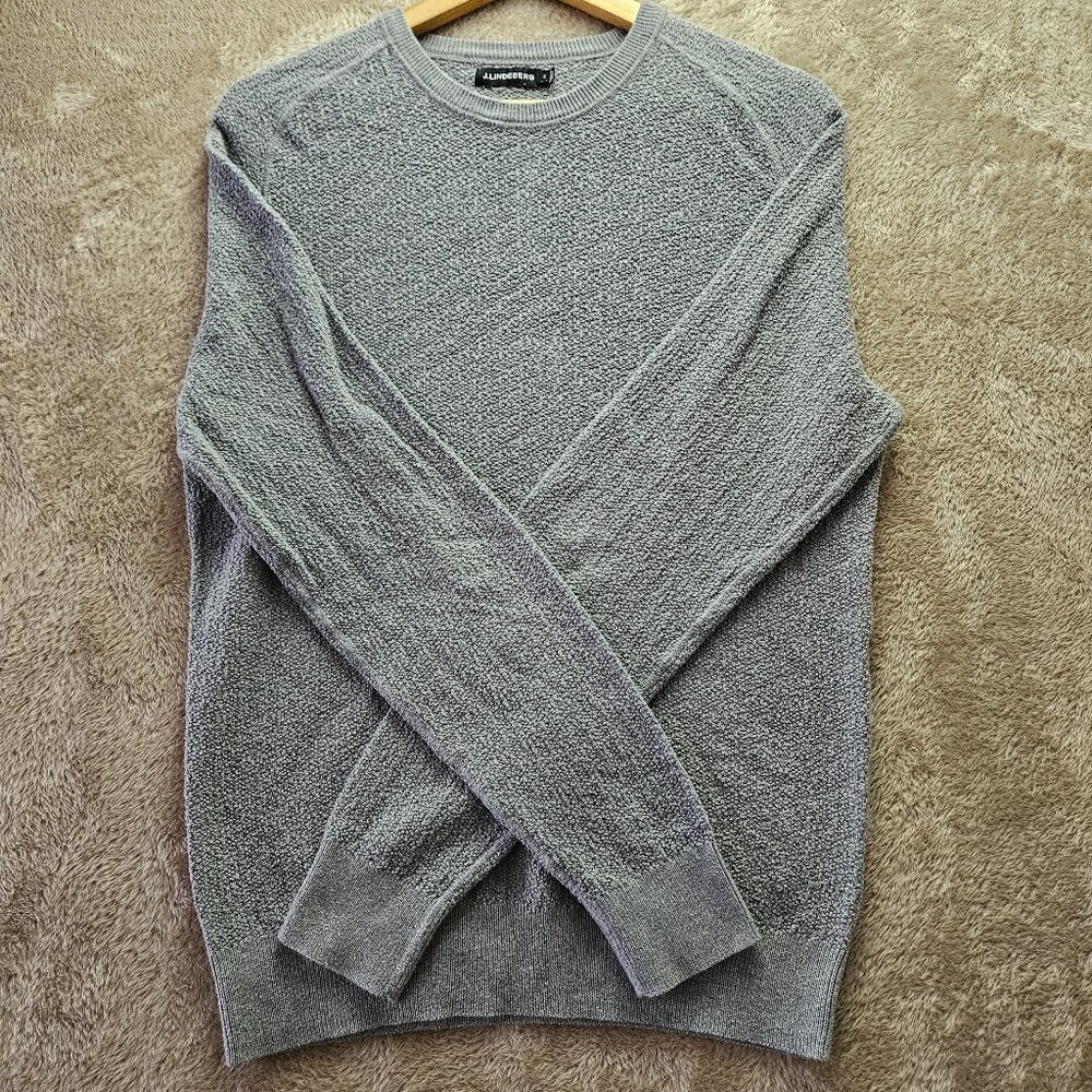 J.Lindeberg Sweater Textured Crewneck Pullover Mens Size M Gray Long Sleeve Knit